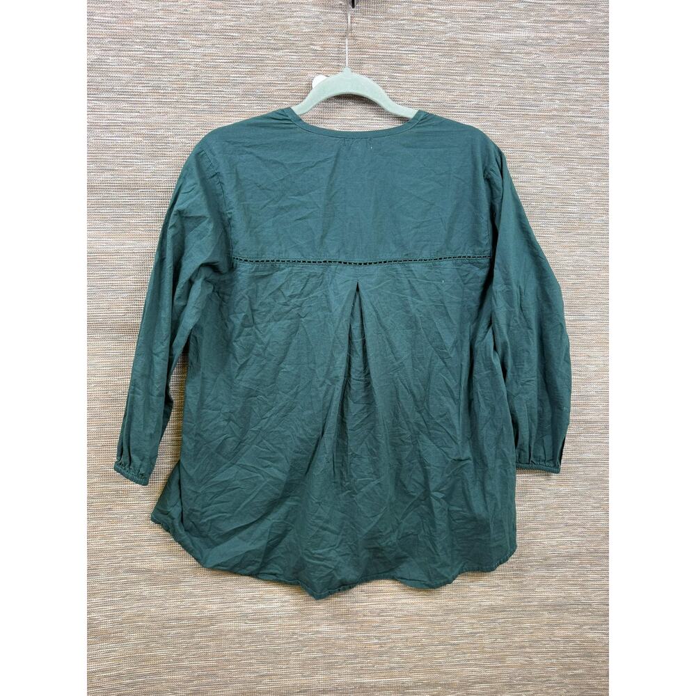 World Market Blouse Womens L/XL Green Embroidered V Neck 3/4 Sleeve Tunic Top - Picture 2 of 11